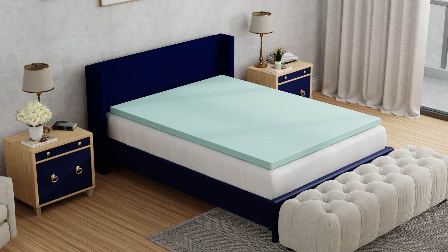 Omne Sleep Plush 3 Inch Twin XL Memory Foam Cooling Mattress Topper