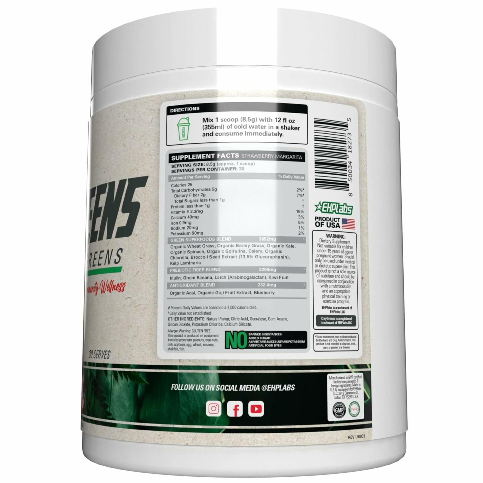 Bestby10/25 EHP Labs Oxygreens Super Greens Powder 30 Serve